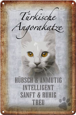 Schild Blech 20x30cm - Made in Germany - Spruch türkische Angorakatze Metall Deko Schild