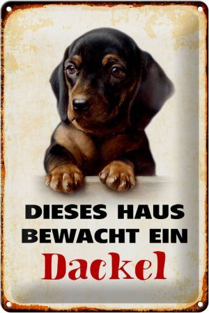 Schild Blech 20x30cm - Made in Germany - Hund dieses Haus bewacht ein Dackel Metall Deko Blechschild