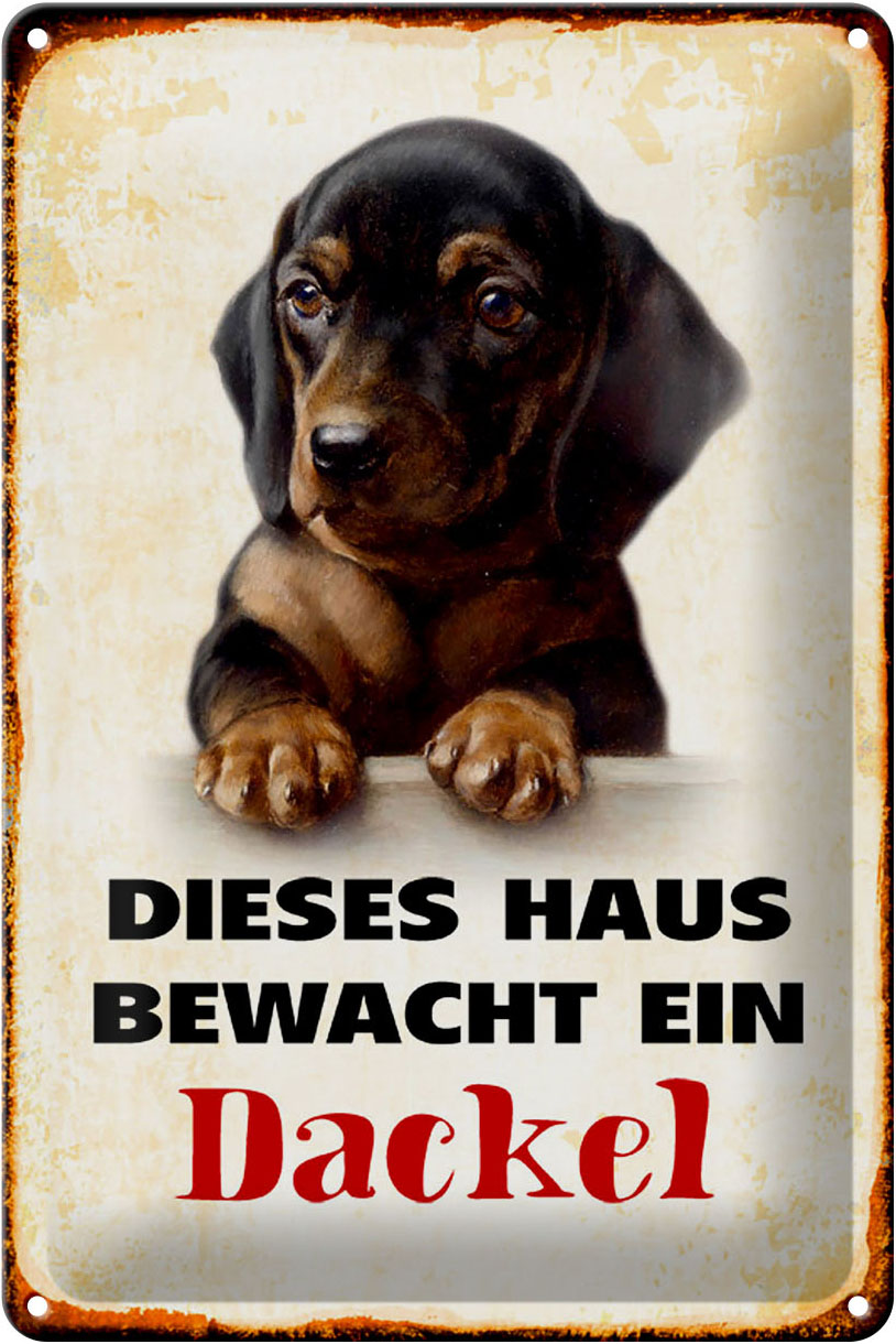 Schild Blech 20x30cm - Made in Germany - Hund dieses Haus bewacht ein Dackel Metall Deko Blechschild