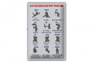 Schild Blech 20x30cm - Made in Germany - Hinweis Gründe keinen Sport zu treiben Metall Deko Schild