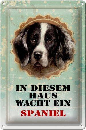 Schild Blech 20x30cm - Made in Germany - Hund in diesem Haus wacht ein Spaniel Metall Deko Blechschild