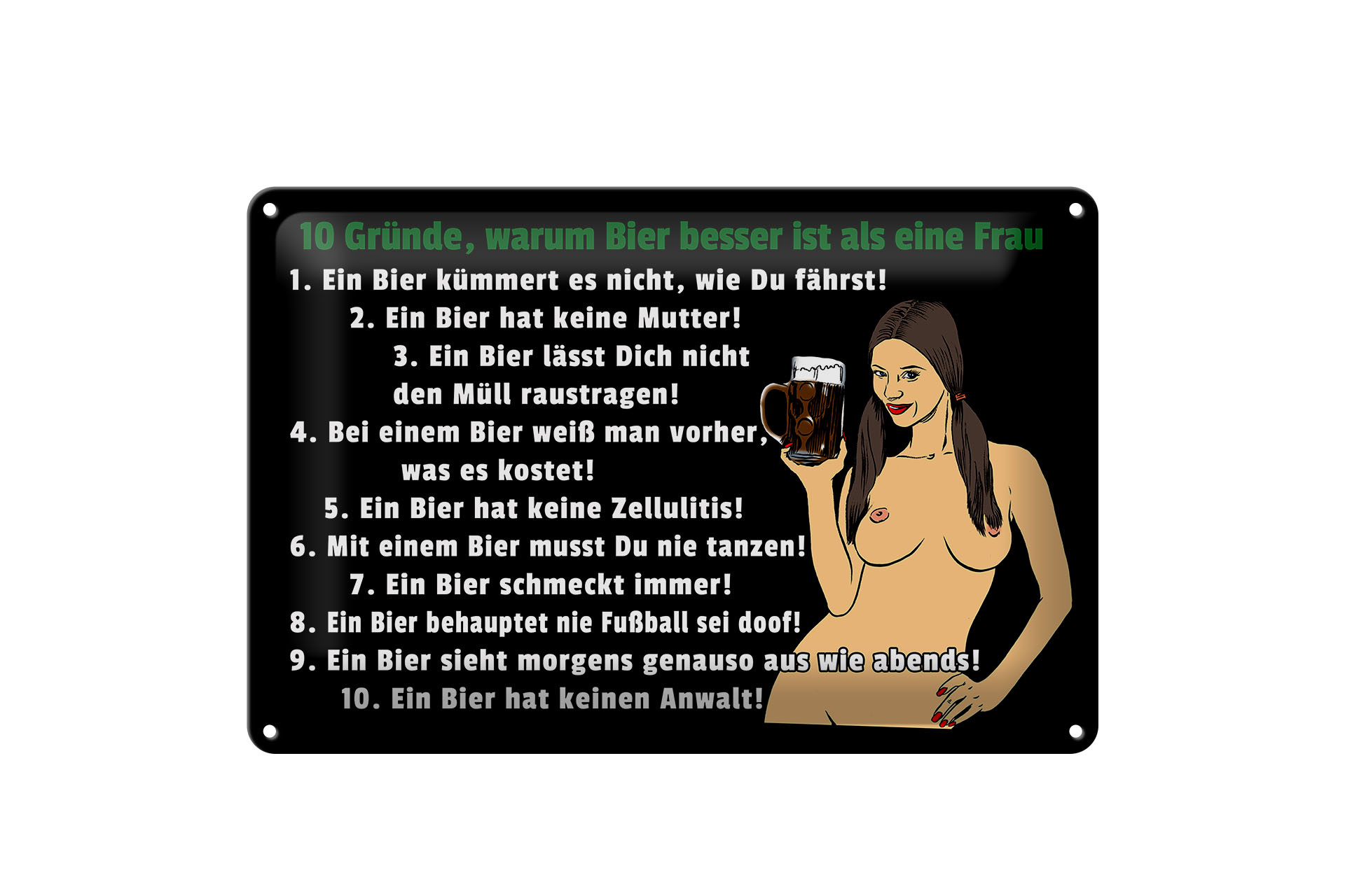 Schild Blech 30x20cm - Made in Germany - Pinup 10 Gründe Bier besser als Frau Metall Deko Schild