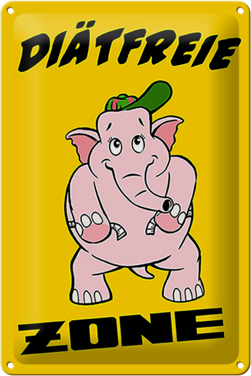 Schild Blech 20x30 cm - Made in Germany - Diätfreie Zone Elefant Metall Deko Schild