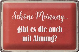 Schild Blech 30x20cm - Made in Germany - Spruch schöne Meinung gibt mit Ahnung Metall Deko Blechschild