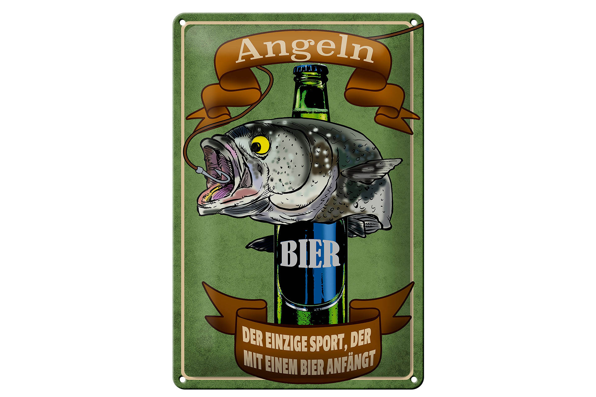 Schild Blech 20x30cm - Made in Germany - Spruch Angeln Bier der einzige Sport Metall Deko Schild