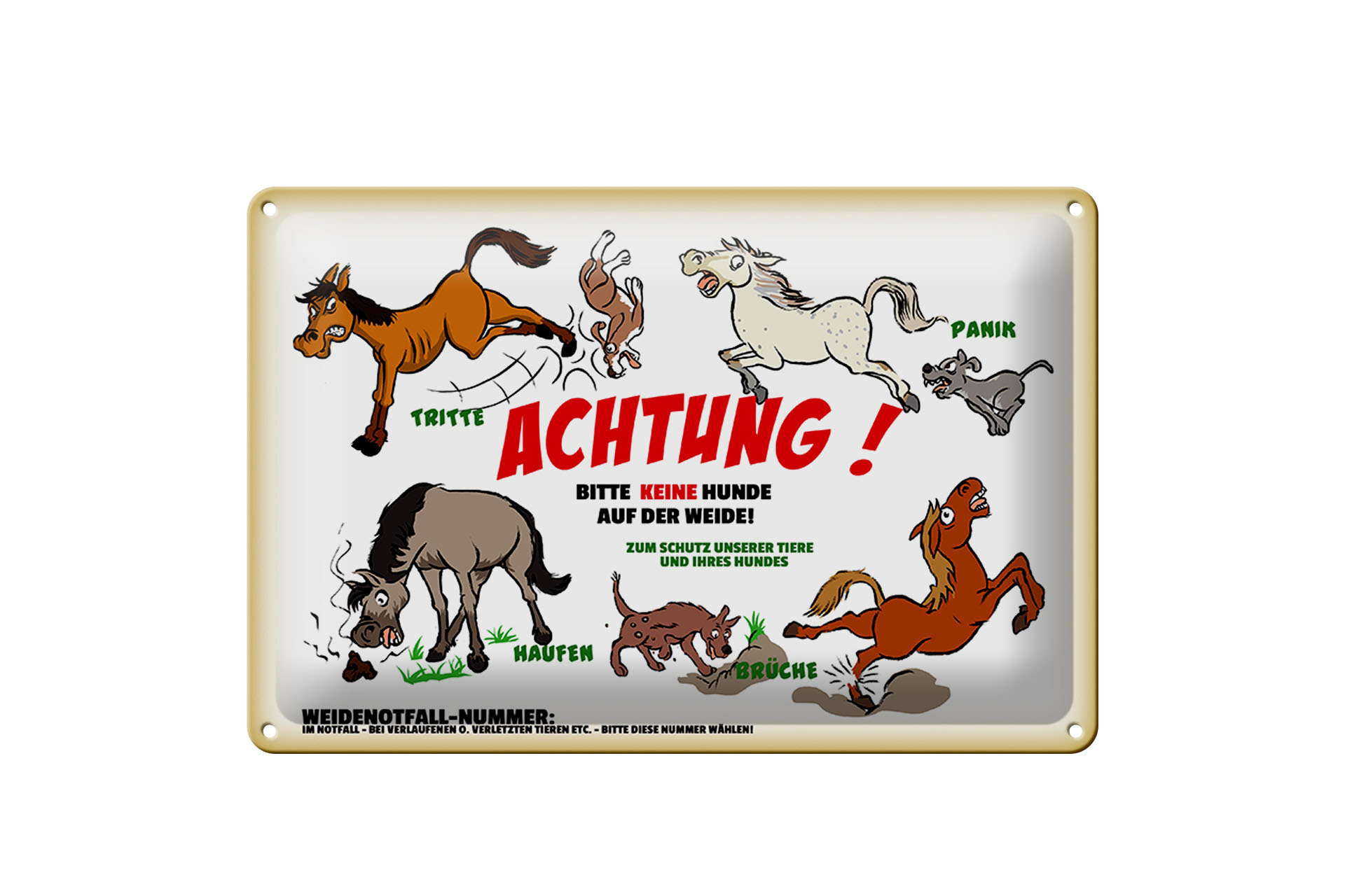 Schild Blech 30x20cm - Made in Germany - Achtung keine Hunde auf Weide Metall Deko Schild