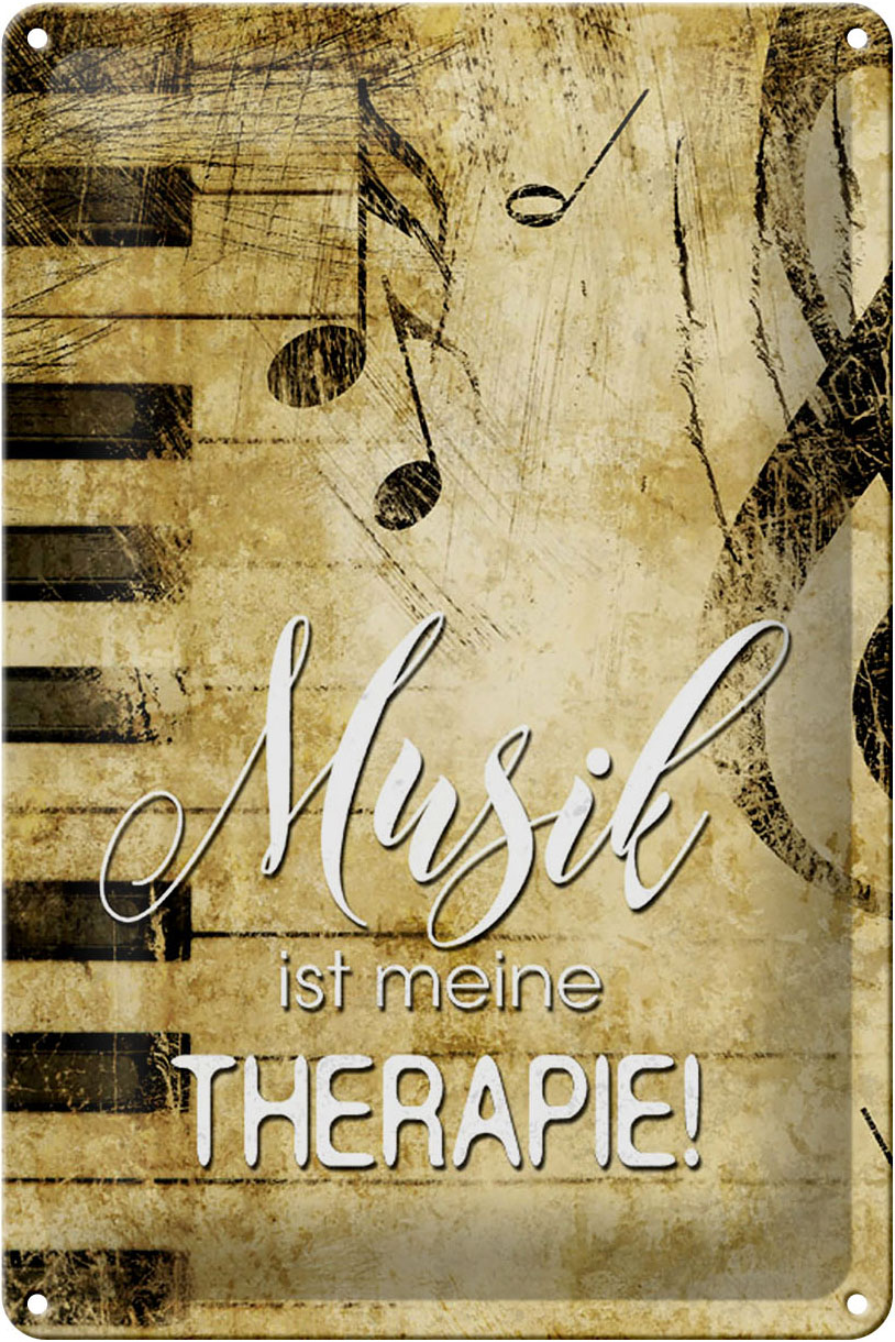 Schild Blech 20x30cm - Made in Germany - Retro Musik ist meine Therapie Metall Deko Blechschild