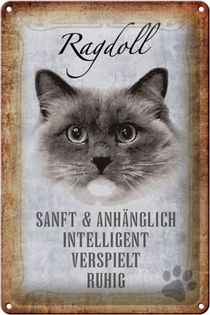 Schild Blech 20x30cm - Made in Germany - Spruch Ragdoll Katze sanft Metall Deko Schild