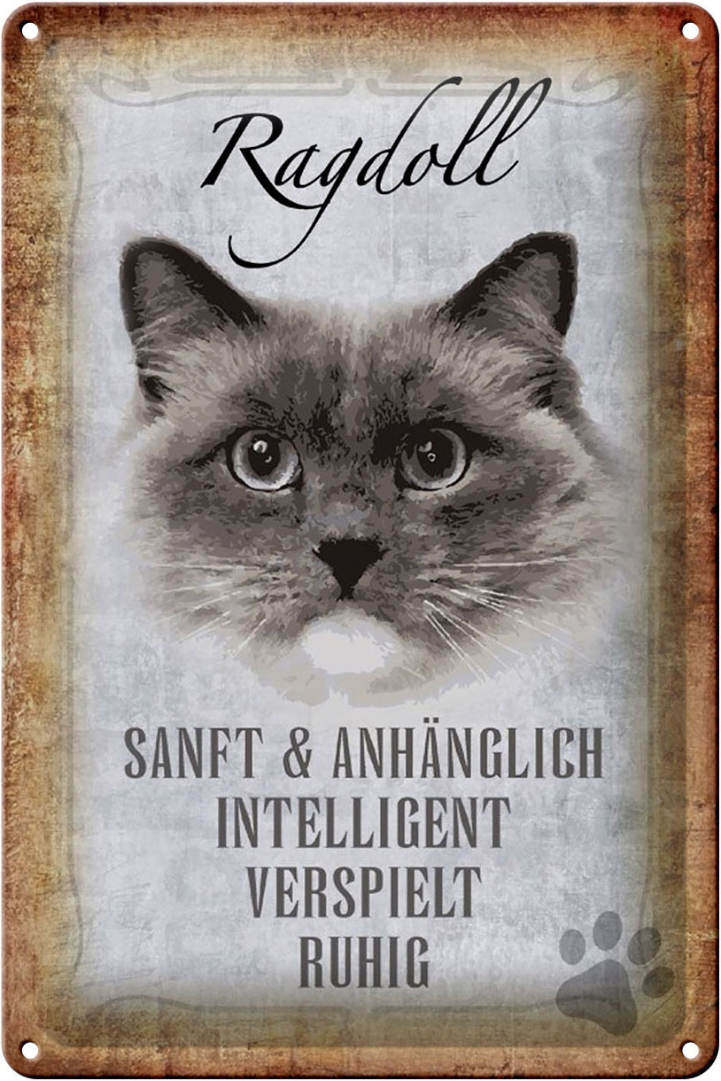 Schild Blech 20x30cm - Made in Germany - Spruch Ragdoll Katze sanft Metall Deko Schild