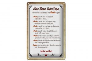 Schild Blech 20x30cm - Made in Germany - Spruch Mama Papa hab euch lieb danke