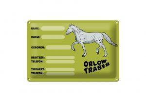 Schild Blech 30x20cm - Made in Germany - Steckbrief Orlow Traber Name Besitzer Rasse Metall Deko Schild