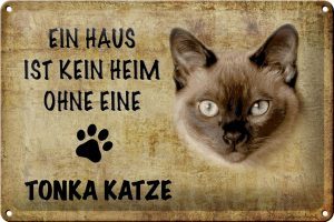 Schild Blech 30x20cm - Made in Germany - Spruch Tonka Katze ohne kein Heim Metall Deko Schild