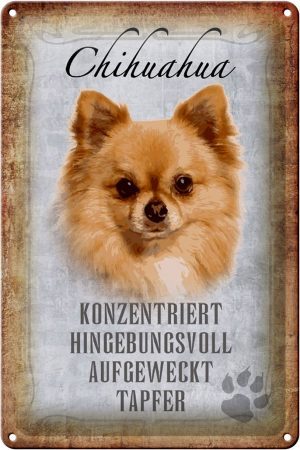 Schild Blech 20x30cm - Made in Germany - Spruch Chihuahua Hund tapfer Metall Deko Schild