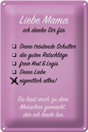 Schild Blech 20x30cm - Made in Germany - Spruch Liebe Mama ich danke Metall Deko Blechschild