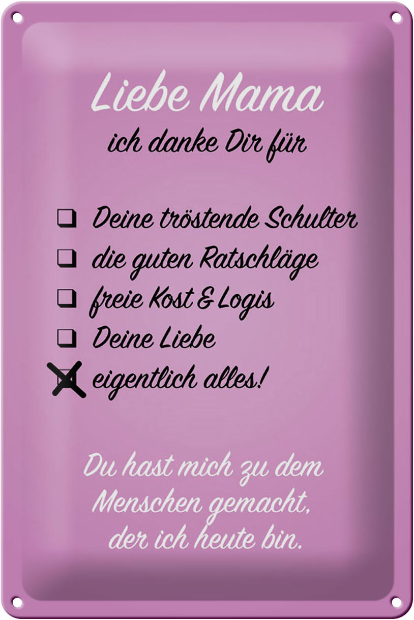 Schild Blech 20x30cm - Made in Germany - Spruch Liebe Mama ich danke Metall Deko Blechschild