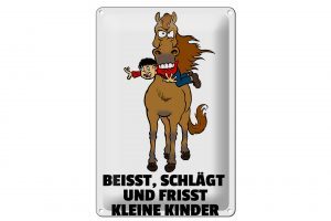 Schild Blech 20x30cm - Made in Germany - Hinweis Pferd beisst frisst Kinder Metall Deko Schild