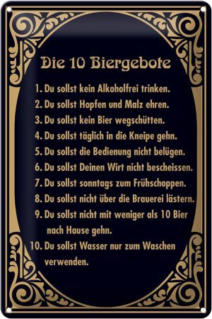 Schild Blech 20x30cm - Made in Germany - 10 Biergebote Bier Metall Deko Blechschild