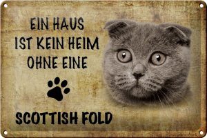Schild Blech 30x20cm - Made in Germany - Spruch Scottish Fold Katze Metall Deko Schild