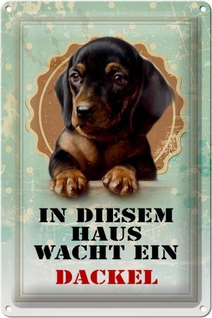 Schild Blech 20x30cm - Made in Germany - Hund in diesem Haus wacht ein Dackel Metall Deko Blechschild