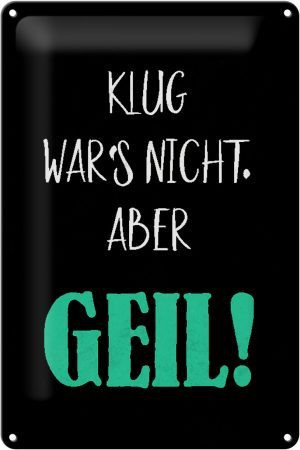 Schild Blech 20x30cm - Made in Germany - Spruch klug war nicht aber geil Metall Deko Blechschild