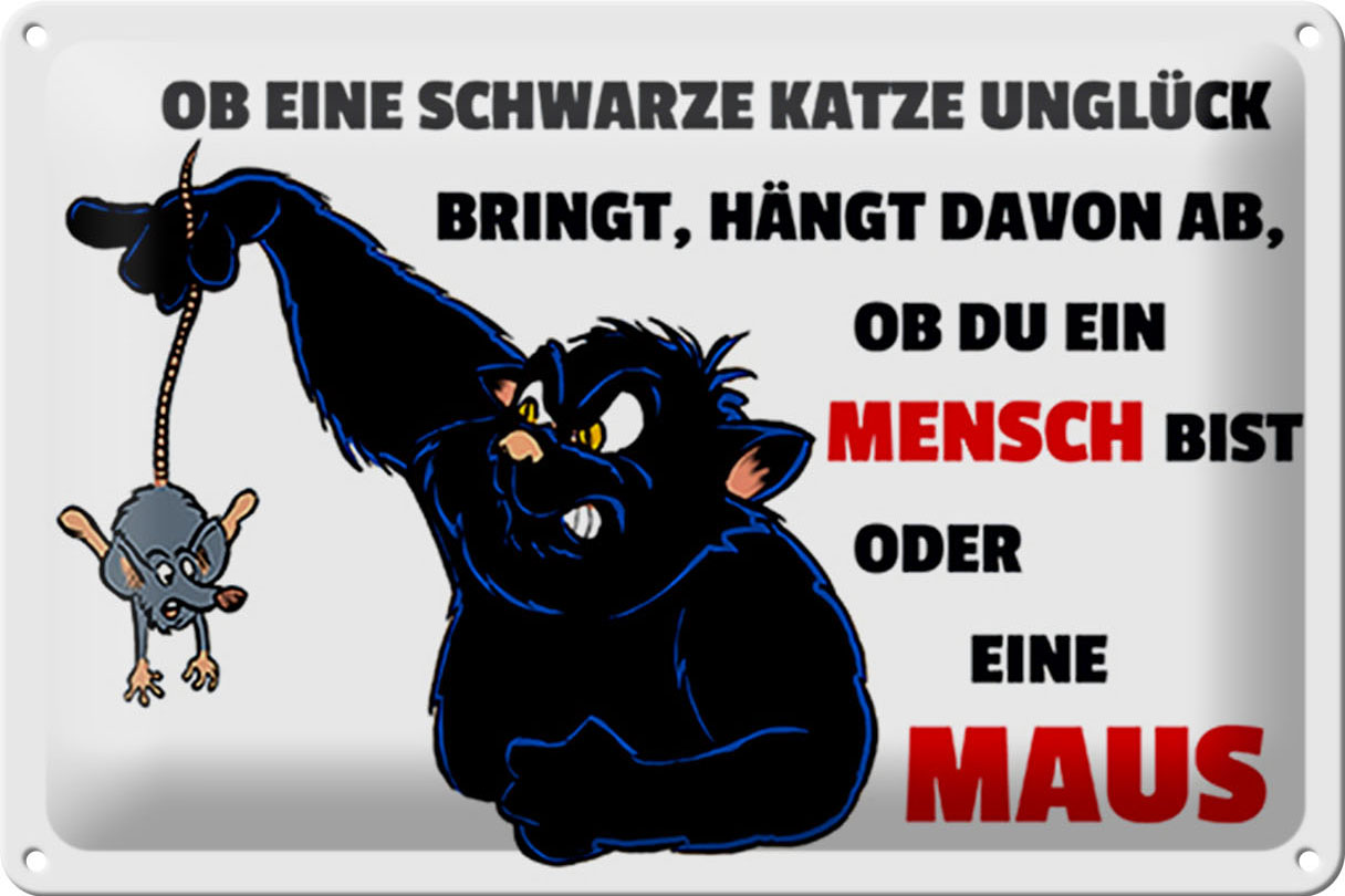 Schild Blech 30x20 cm - Made in Germany - Ob schwarze Katze Unglück bringt Metall Deko Schild