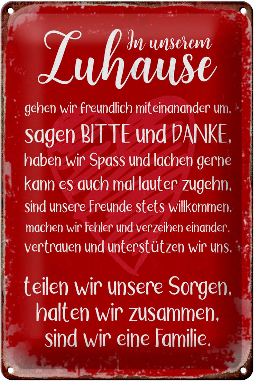 Schild Blech 20x30cm - Made in Germany - Spruch Zuhause sind wir eine Familie Metall Deko Blechschild