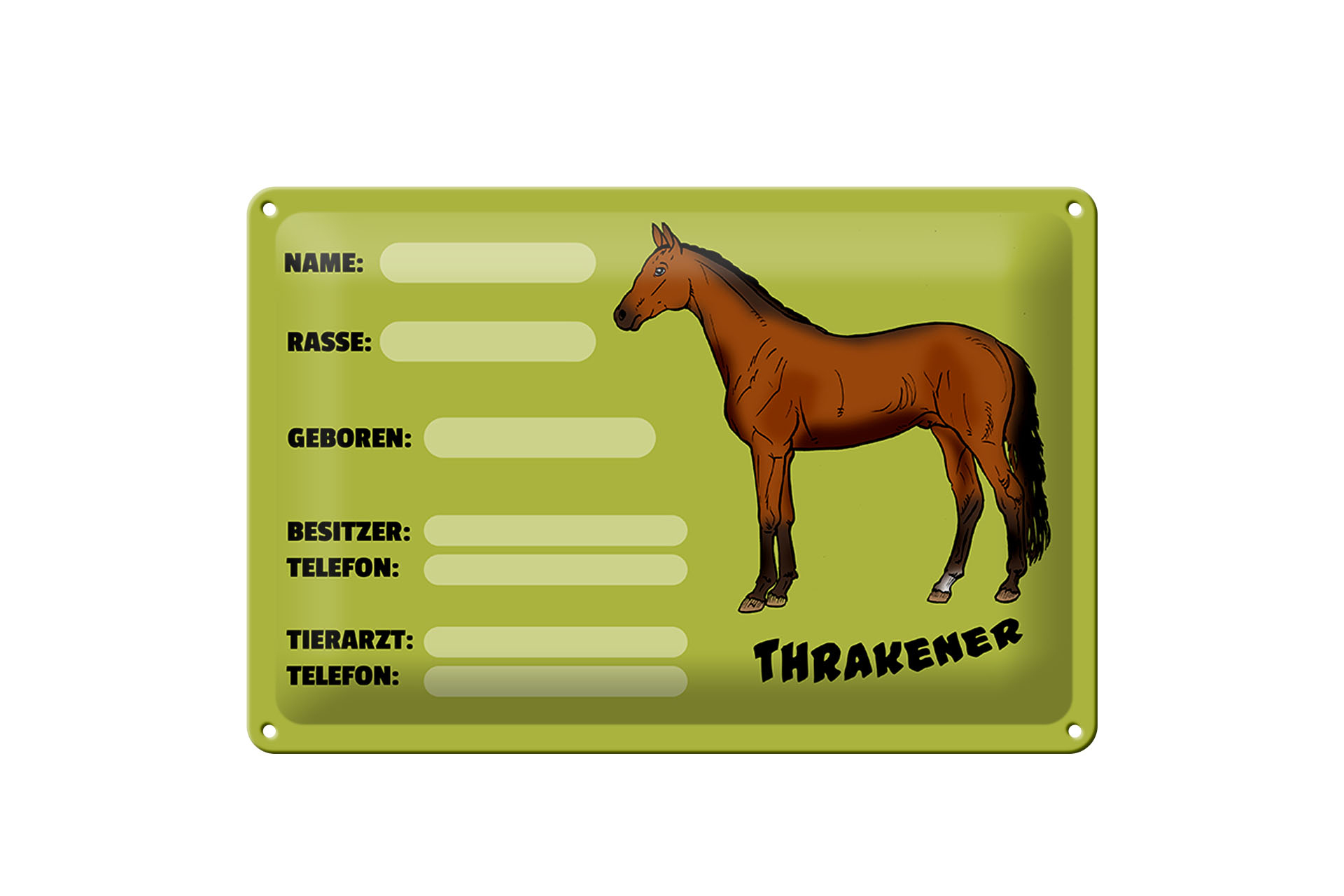 Schild Blech 30x20cm - Made in Germany - Steckbrief Thrakener Name Besitzer Rasse