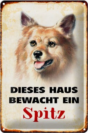 Schild Blech 20x30cm - Made in Germany - Hund dieses Haus bewacht ein Spitz Metall Deko Blechschild