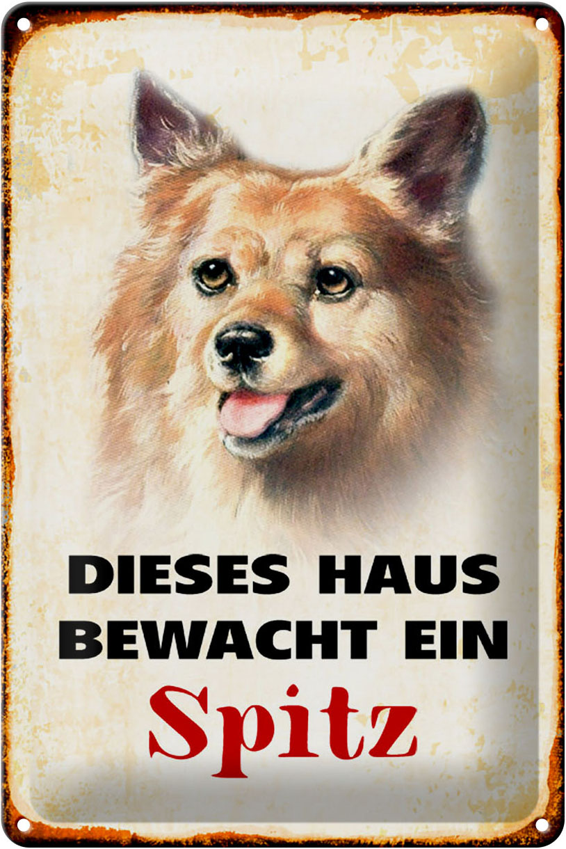 Schild Blech 20x30cm - Made in Germany - Hund dieses Haus bewacht ein Spitz Metall Deko Blechschild