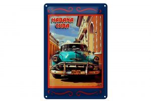 Schild Blech 20x30cm - Made in Germany - Habana Cuba blaues Auto