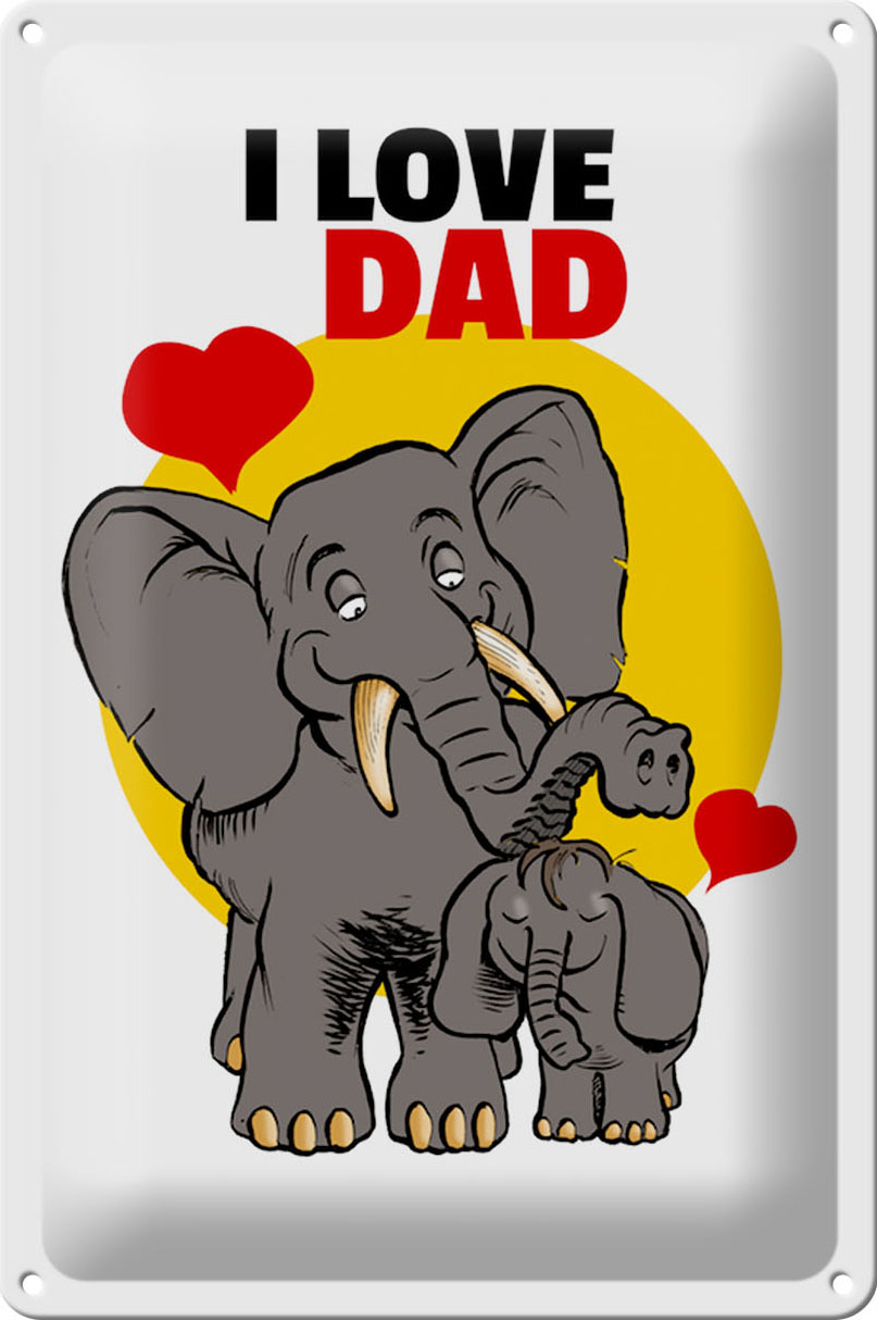 Schild Blech 20x30 cm - Made in Germany - I love Dad (Elefanten) Metall Deko Schild