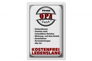 Schild Blech 20x30cm - Made in Germany - Spruch Firma Opa GmbH kostenfrei Metall Deko Schild