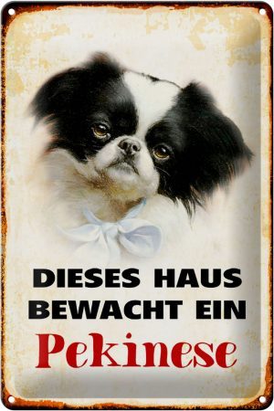 Schild Blech 20x30cm - Made in Germany - Hund dieses Haus bewacht ein Pekinese Metall Deko Blechschild