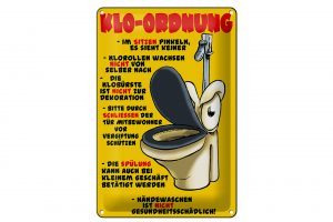 Schild Blech 20x30cm - Made in Germany - Hinweis Klo Ordnung im sitzen pinkeln