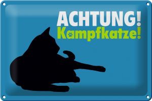 Schild Blech 30x20cm - Made in Germany - Spruch Achtung Kampfkatze Katze Metall Deko Schild