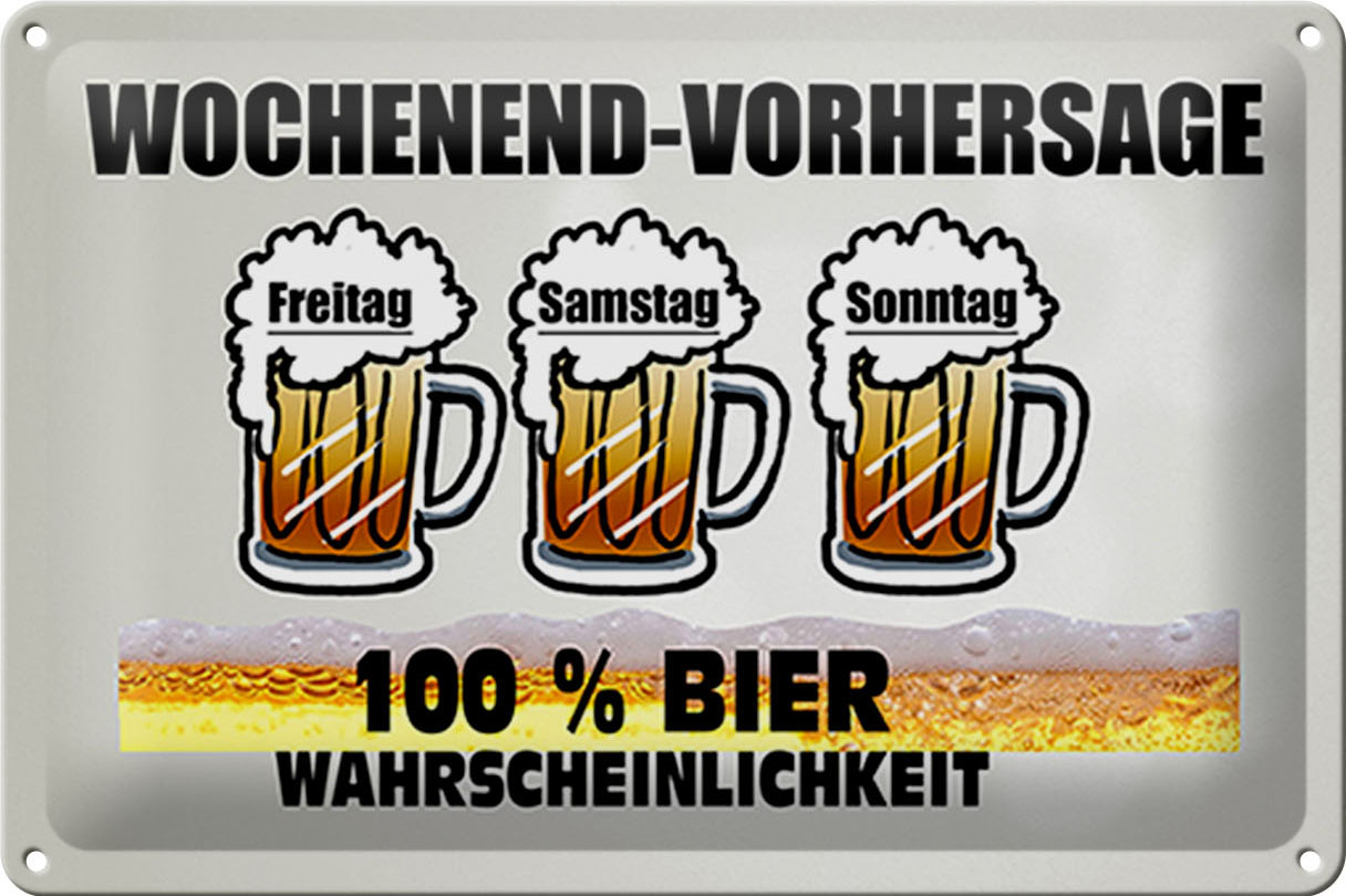 Schild Blech 30x20 cm - Made in Germany - Vorhersage 100% Bier Metall Deko Schild