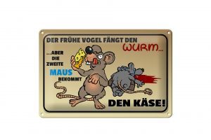 Schild Blech 30x20cm - Made in Germany - Spruch der frühe Vogel fängt den Wurm