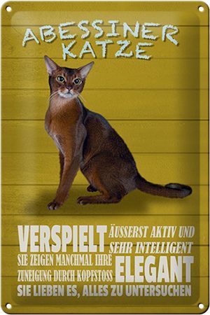 Schild Blech 20x30cm - Made in Germany - Spruch Abyssinian Katze verspielt Metall Deko Schild