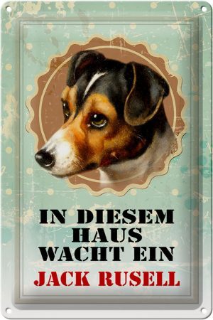 Schild Blech 20x30cm - Made in Germany - Hund in diesem Haus wacht Jack Russel Metall Deko Blechschild