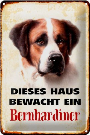 Schild Blech 20x30cm - Made in Germany - Hund dieses Haus bewacht Bernhardiner Metall Deko Blechschild