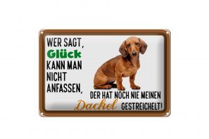 Schild Blech 30x20cm - Made in Germany - Spruch wer sagt Glück Dackel Hund