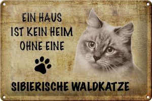 Schild Blech 30x20cm - Made in Germany - Spruch sibierische Waldkatze Katze Metall Deko Schild