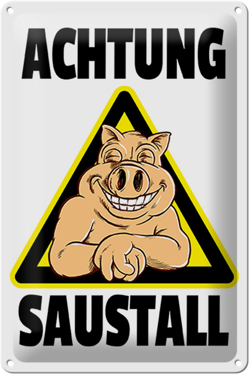 Schild Blech 30x20 cm - Made in Germany - Schwein Achtung Saustall Metall Deko Schild