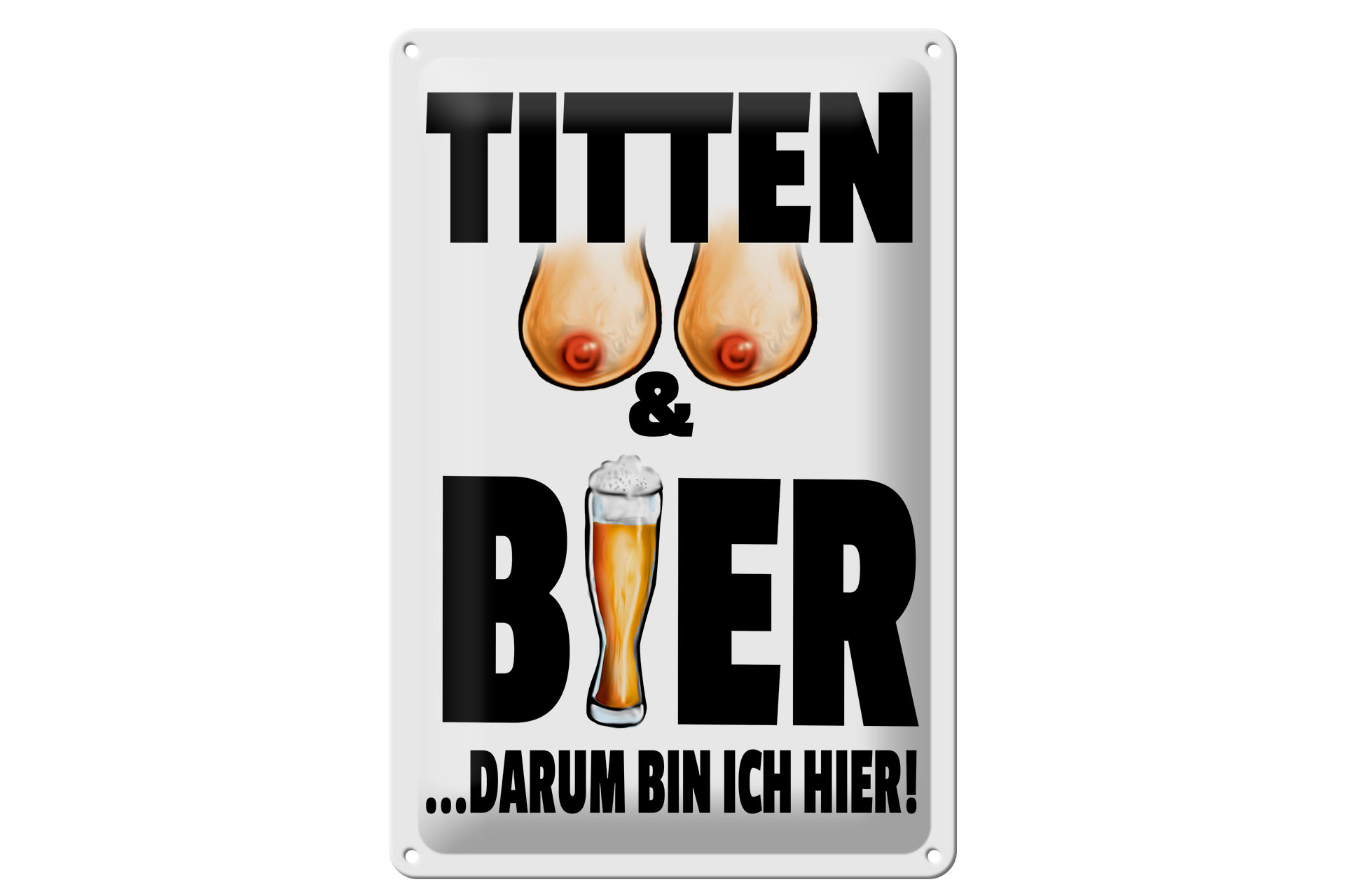 Schild Blech 20x30cm - Made in Germany - Spruch Titten und Bier darum bin ihier