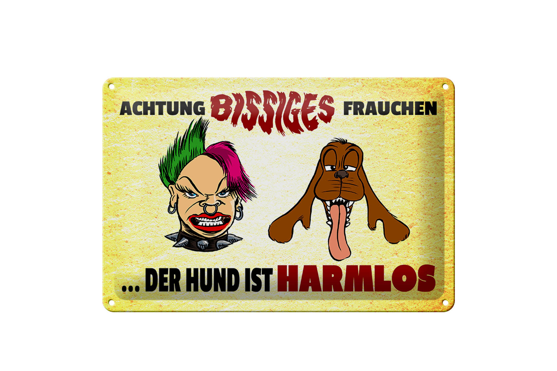 Schild Blech 30x20cm - Made in Germany - Achtung bissiges Frauchen Hund Metall Deko Schild