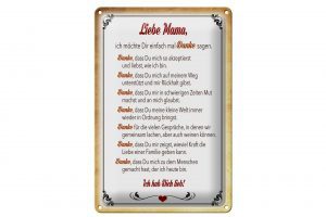 Schild Blech 20x30cm - Made in Germany - Spruch liebe Mama Ich hab dich lieb