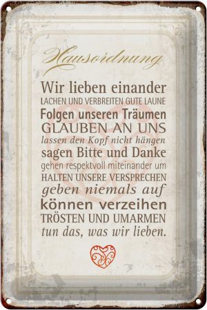 Schild Blech 20x30cm - Made in Germany - Spruch Hausordnung Haus Metall Deko Blechschild