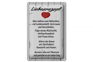 Schild Blech 20x30cm - Made in Germany - Spruch Liebesrezept nehme 2 Menschen