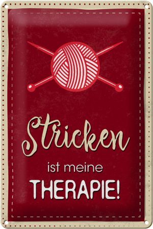 Schild Blech 20x30cm - Made in Germany - Spruch Stricken ist meine Therapie Metall Deko Blechschild