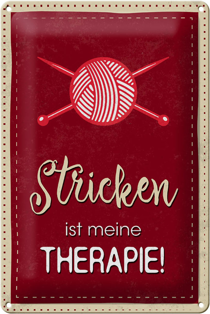 Schild Blech 20x30cm - Made in Germany - Spruch Stricken ist meine Therapie Metall Deko Blechschild